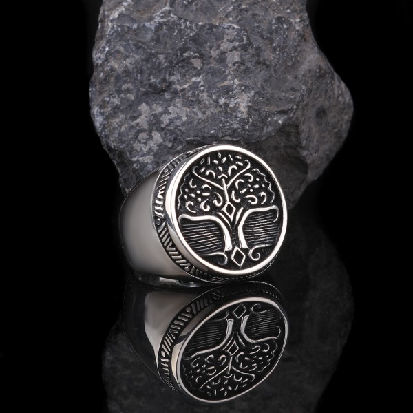 925 Ayar Gümüş Hayat Ağacı İşlemeli Oval Gümüş Yüzük